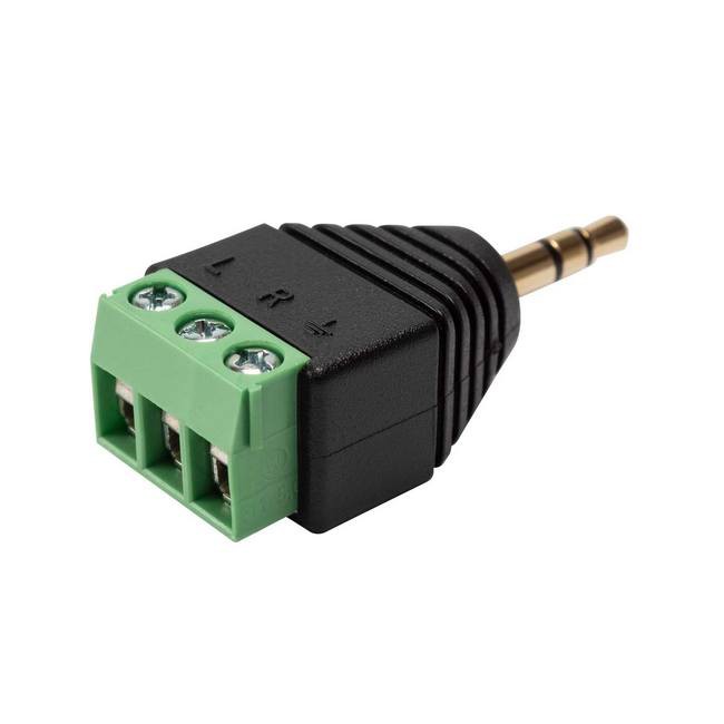 3,5 mm (1/8") стерео TRS мъжки жак към AV 3- винтов клемен блок